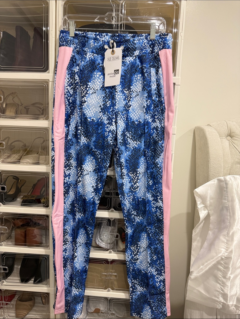 Girls Blue Snake-Print Leggings with Pink Side Panels